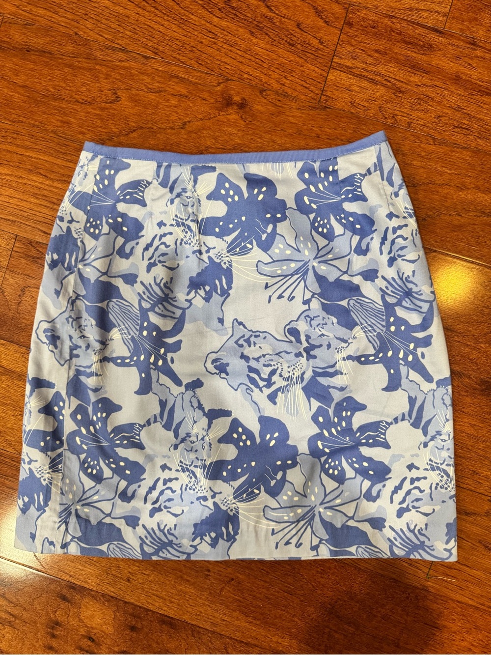 vintage Lilly Pulitzer tiger lilly blue lined pencil skirt Size 6
